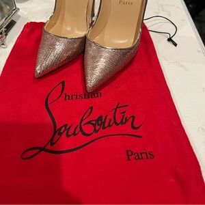 Christian Louboutin Metallic Rose Gold Sequin And Leather So Kate Pumps Size 37